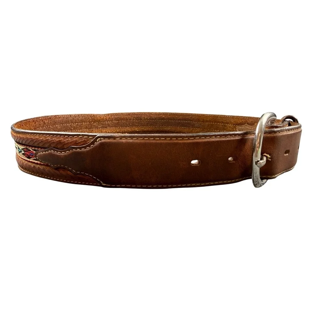 Silver Creek Classics Belt Mens 34 Brown Leather Good Western Woven Basketweave